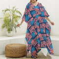 Grunge American Flag Pattern Print Silk V-Neck Kaftan Dress