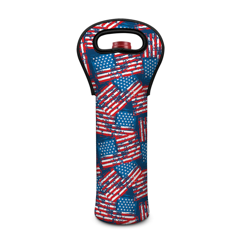 Grunge American Flag Pattern Print Single Neoprene Wine Tote