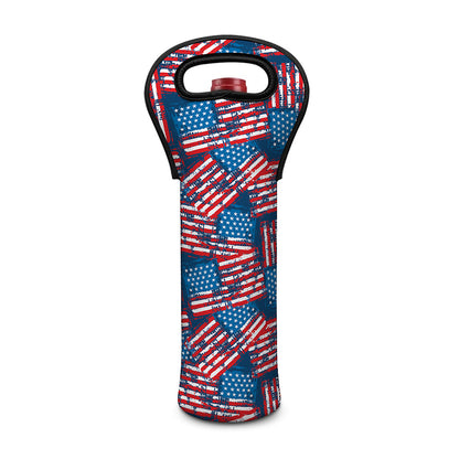 Grunge American Flag Pattern Print Single Neoprene Wine Tote