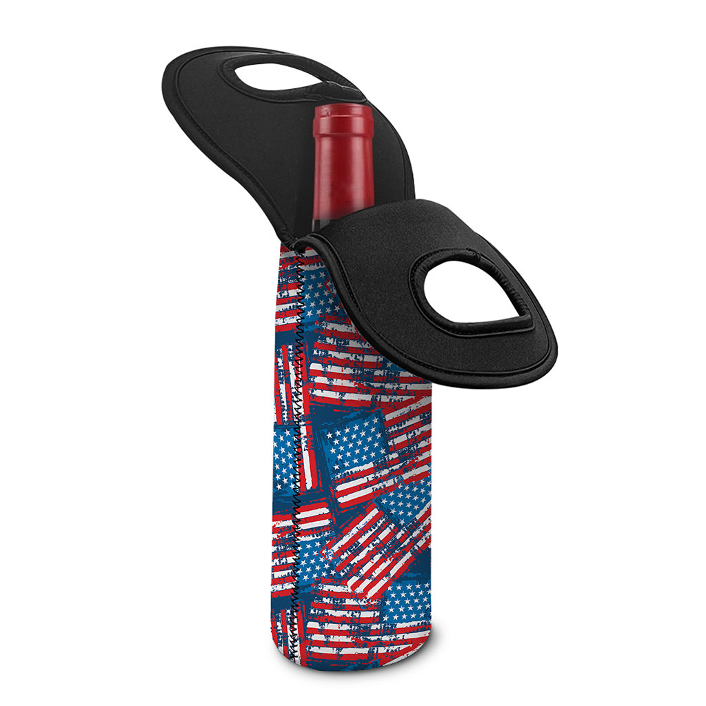 Grunge American Flag Pattern Print Single Neoprene Wine Tote