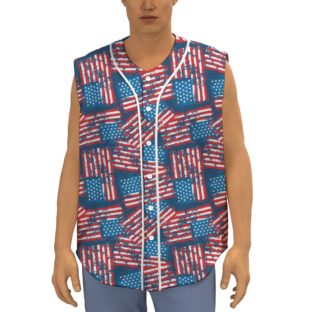 Grunge American Flag Pattern Print Sleeveless Baseball Jersey