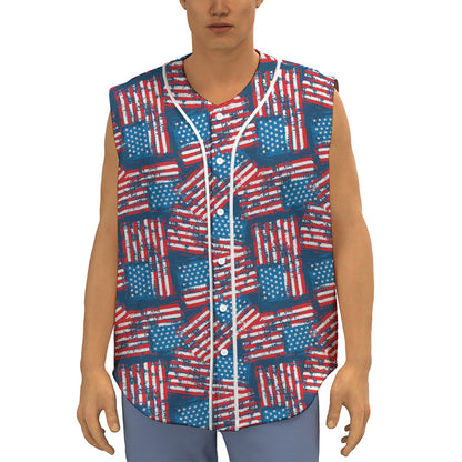 Grunge American Flag Pattern Print Sleeveless Baseball Jersey