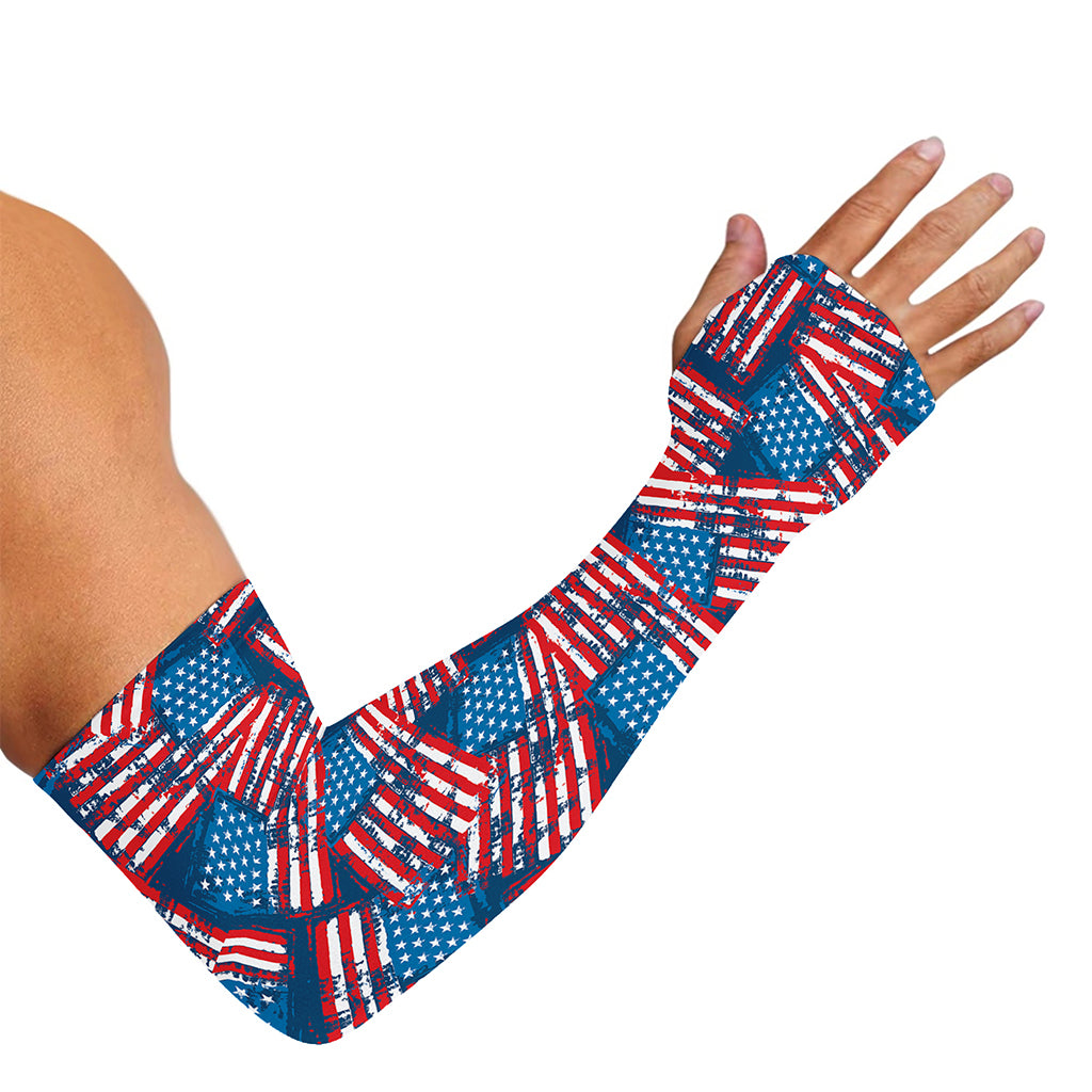 Grunge American Flag Pattern Print Sun Protection Arm Sleeves
