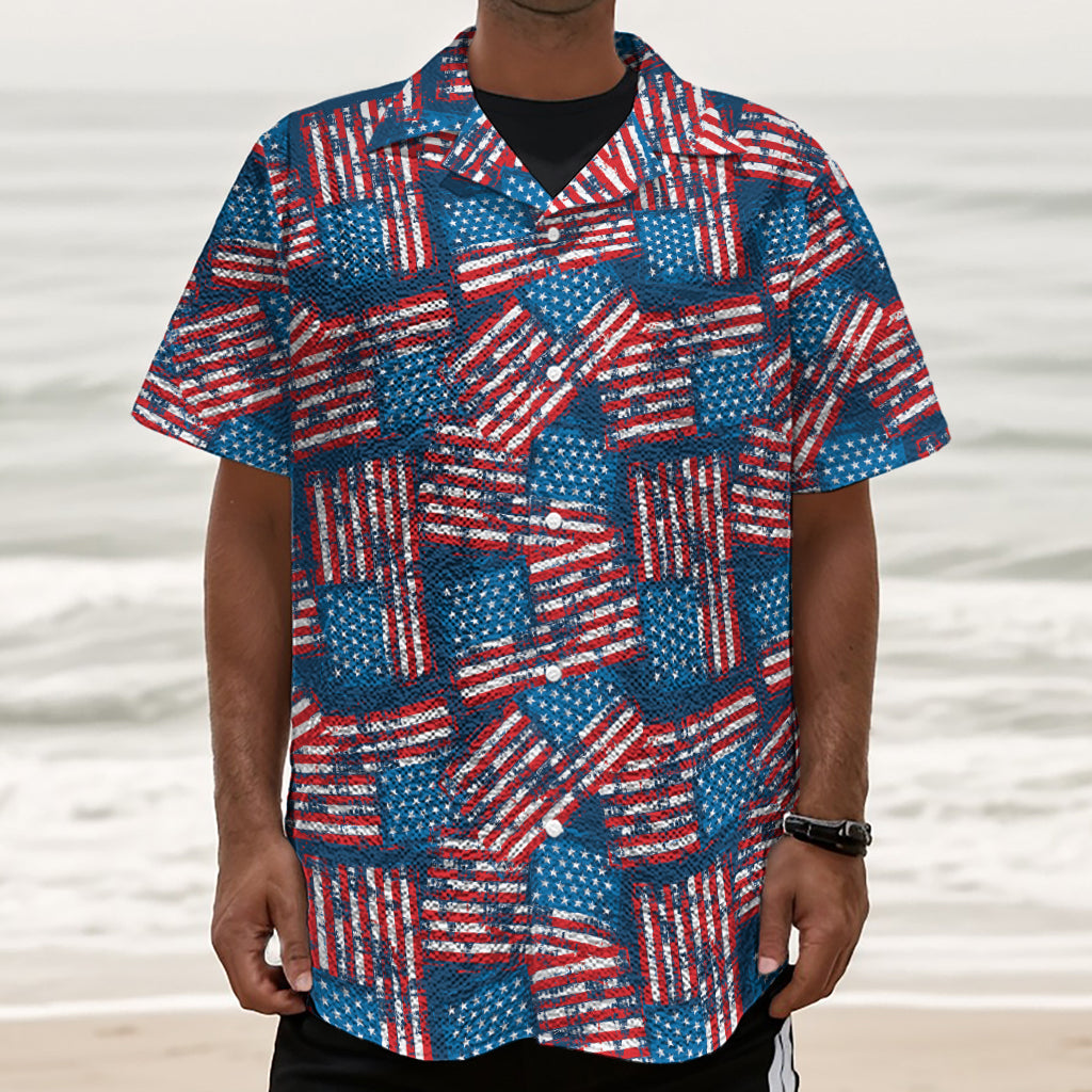 Grunge American Flag Pattern Print Textured Short Sleeve Shirt