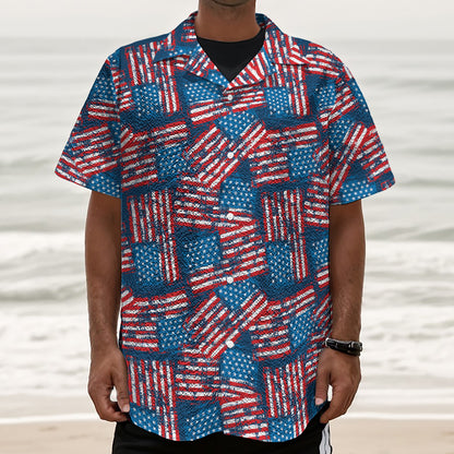 Grunge American Flag Pattern Print Textured Short Sleeve Shirt