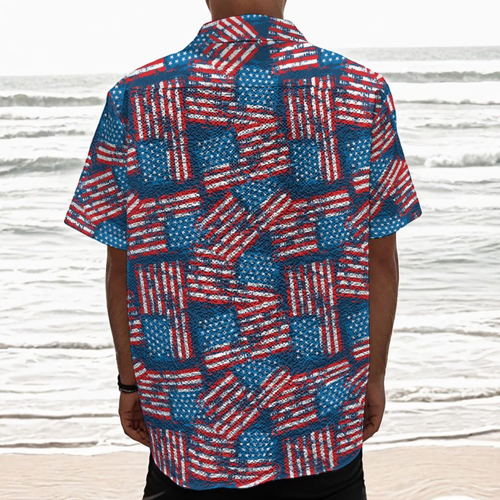 Grunge American Flag Pattern Print Textured Short Sleeve Shirt