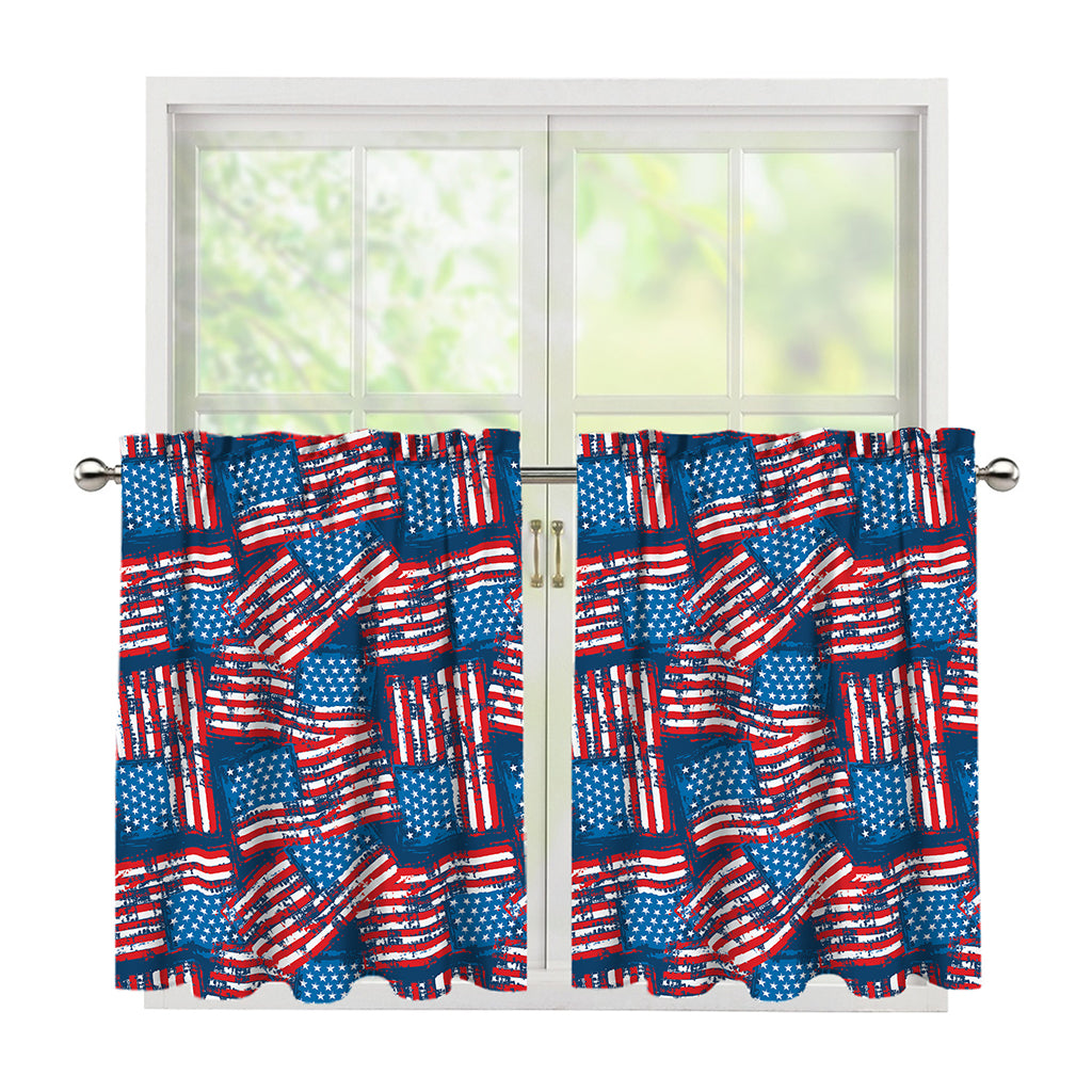Grunge American Flag Pattern Print Tier Curtains