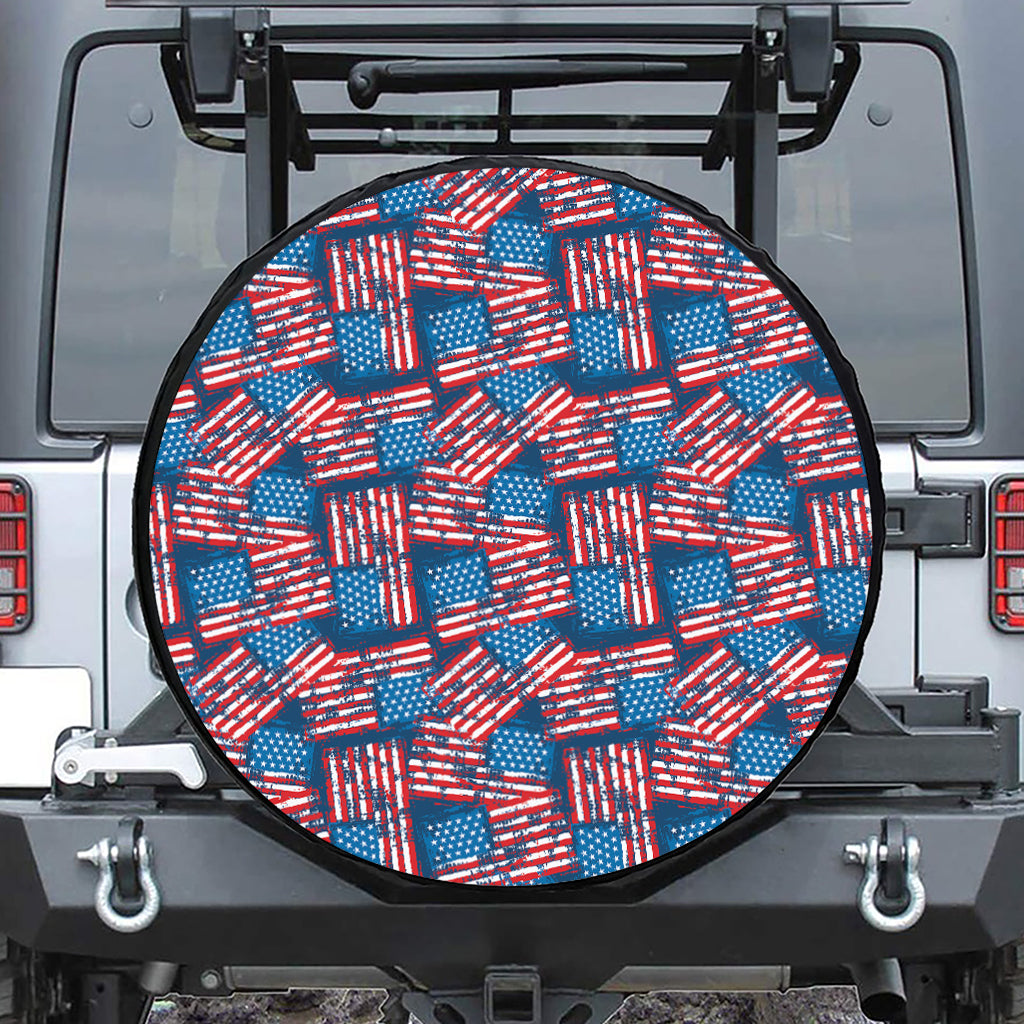 Grunge American Flag Pattern Print Tire Cover