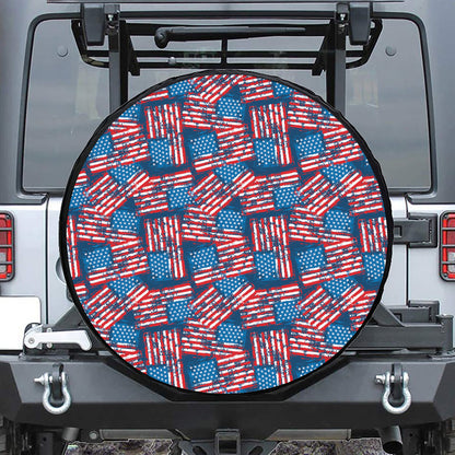 Grunge American Flag Pattern Print Tire Cover