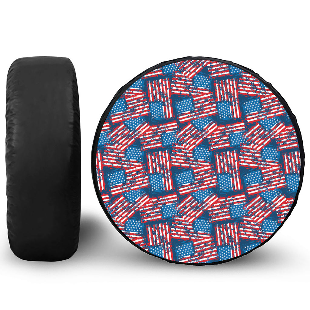 Grunge American Flag Pattern Print Tire Cover