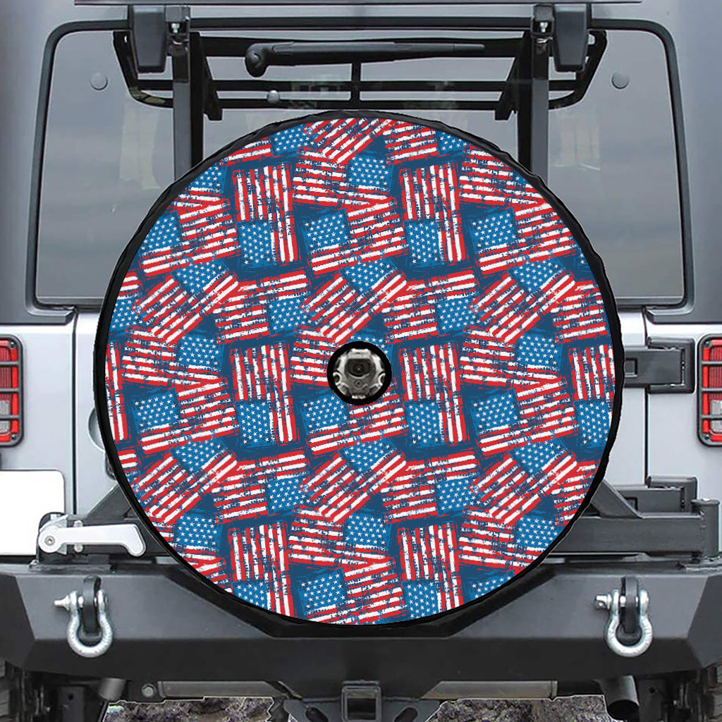 Grunge American Flag Pattern Print Tire Cover With Camera Hole