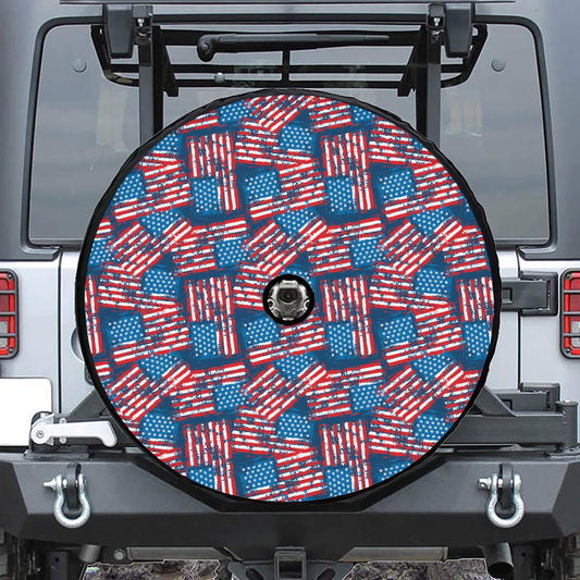 Grunge American Flag Pattern Print Tire Cover With Camera Hole