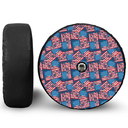 Grunge American Flag Pattern Print Tire Cover With Camera Hole