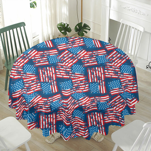 Grunge American Flag Pattern Print Waterproof Round Tablecloth