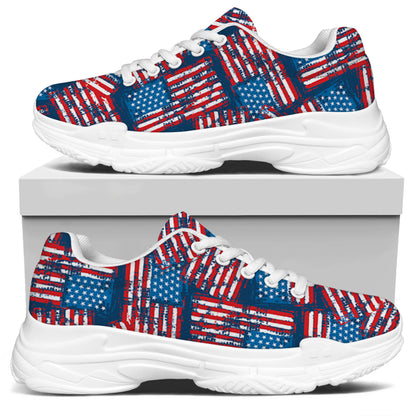 Grunge American Flag Pattern Print White Chunky Shoes