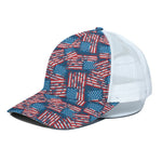 Grunge American Flag Pattern Print White Mesh Trucker Cap