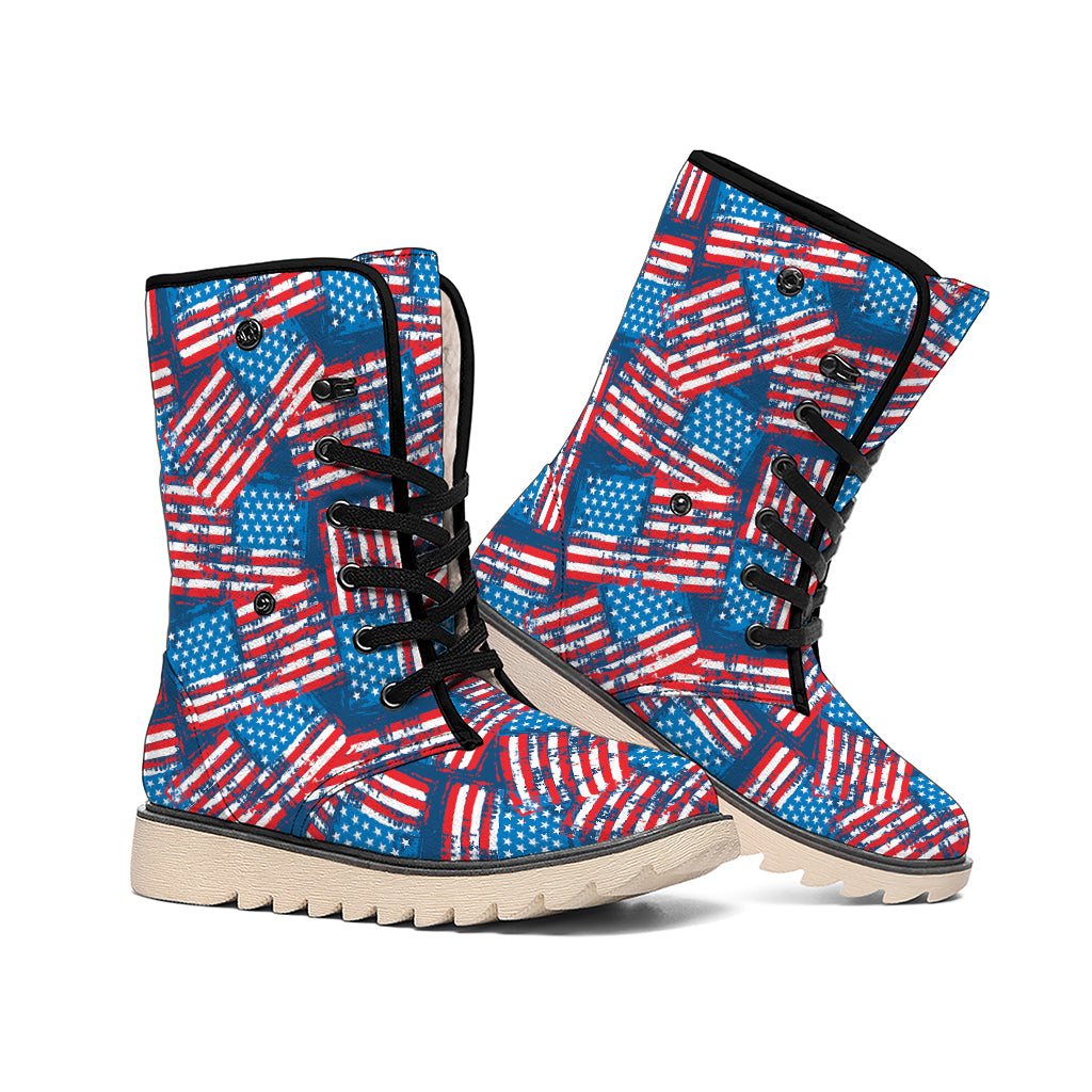 Grunge American Flag Pattern Print Winter Boots