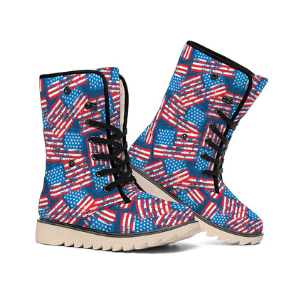 Grunge American Flag Pattern Print Winter Boots