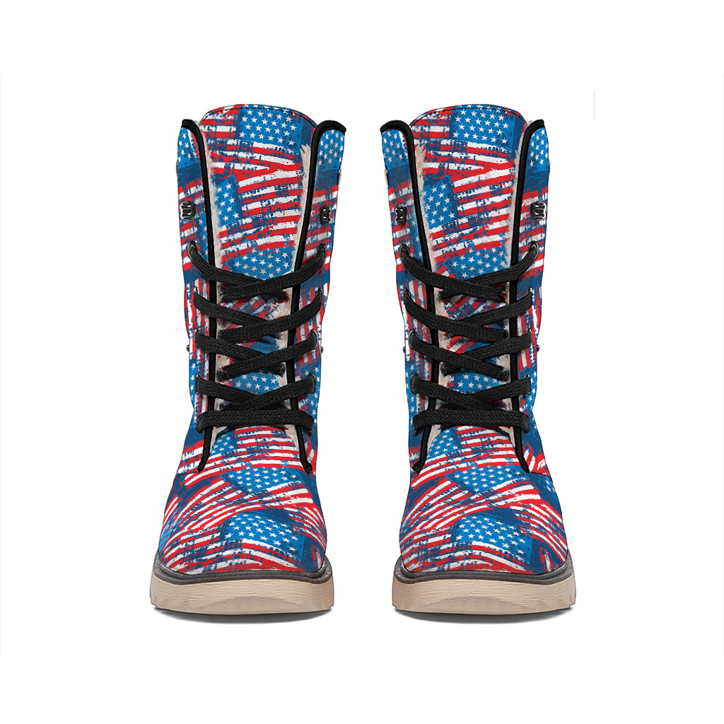 Grunge American Flag Pattern Print Winter Boots