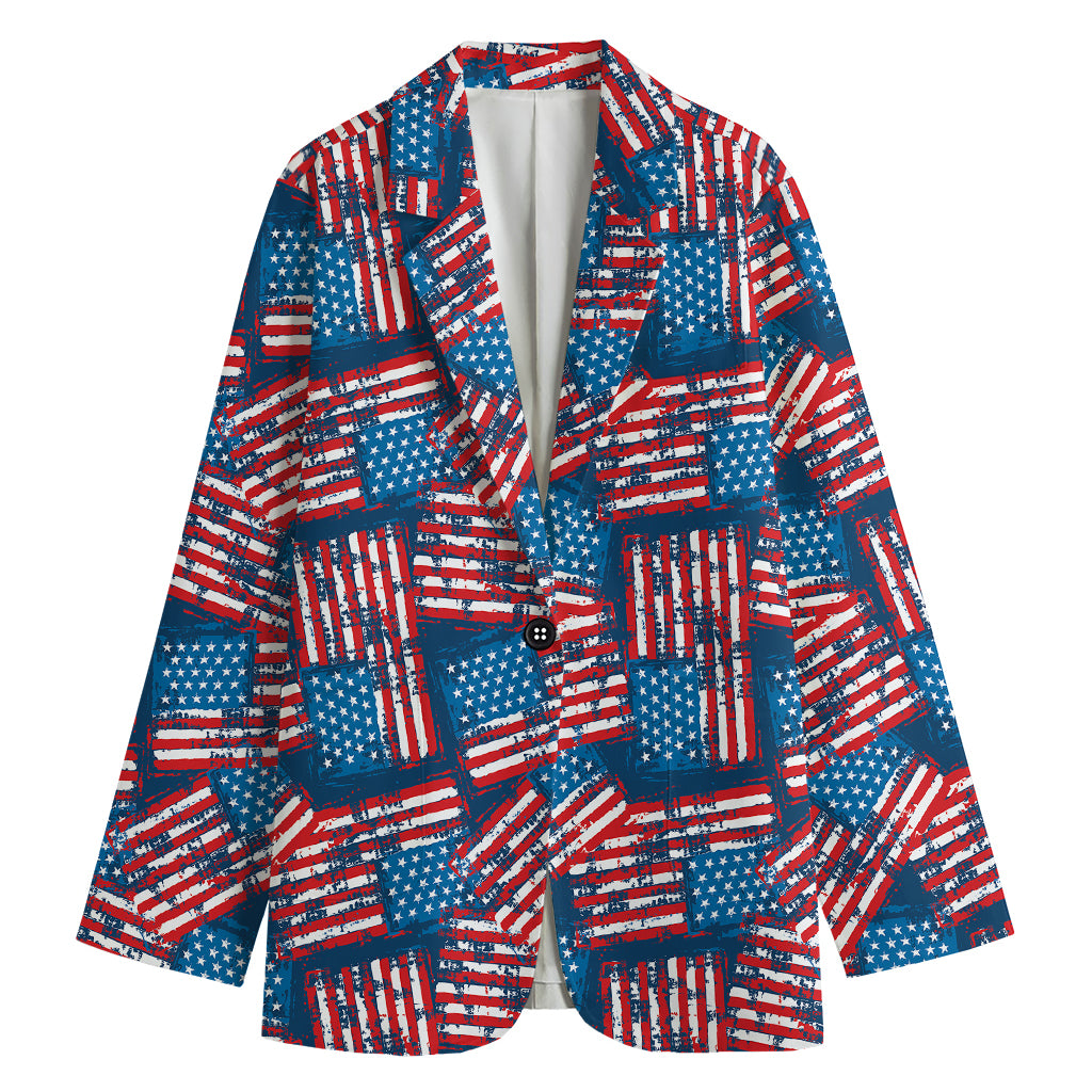 Grunge American Flag Pattern Print Women's Blazer