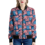 Grunge American Flag Pattern Print Women's Bomber Jacket