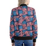 Grunge American Flag Pattern Print Women's Bomber Jacket