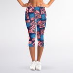 Grunge American Flag Pattern Print Women's Capri Leggings