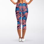 Grunge American Flag Pattern Print Women's Capri Leggings