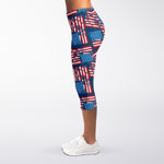 Grunge American Flag Pattern Print Women's Capri Leggings