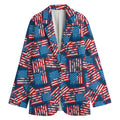 Grunge American Flag Pattern Print Women's Cotton Blazer