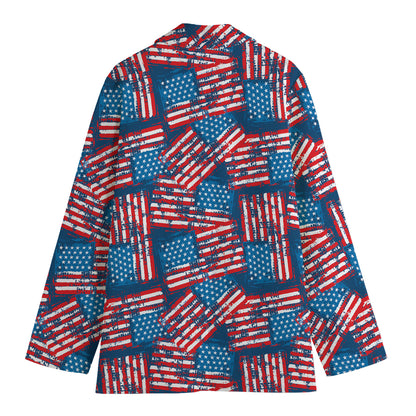 Grunge American Flag Pattern Print Women's Cotton Blazer