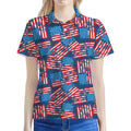 Grunge American Flag Pattern Print Women's Polo Shirt