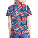 Grunge American Flag Pattern Print Women's Polo Shirt