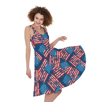 Grunge American Flag Pattern Print Women's Sleeveless Dress