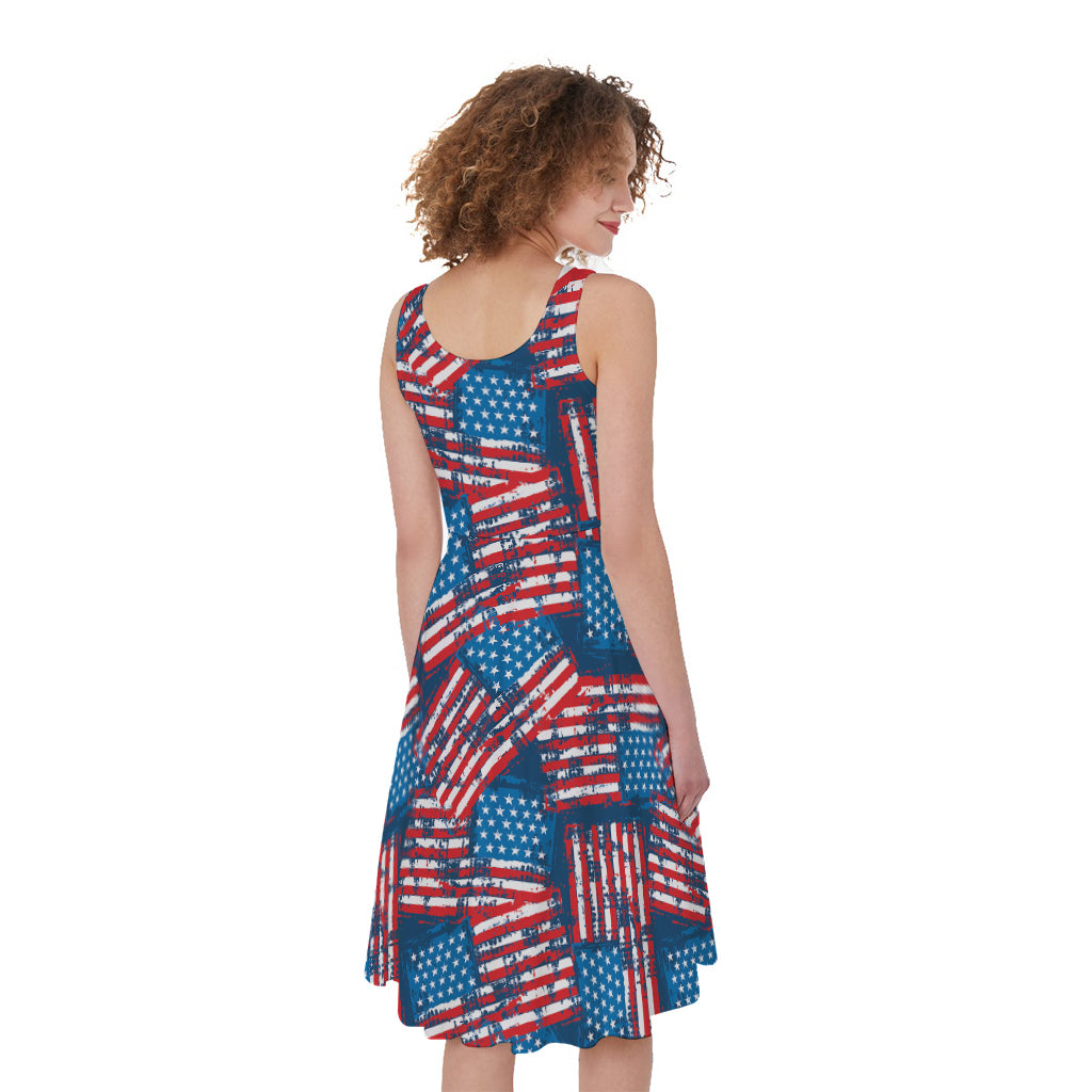 Grunge American Flag Pattern Print Women's Sleeveless Dress