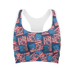 Grunge American Flag Pattern Print Women's Sports Bra