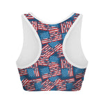 Grunge American Flag Pattern Print Women's Sports Bra