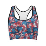 Grunge American Flag Pattern Print Women's Sports Bra