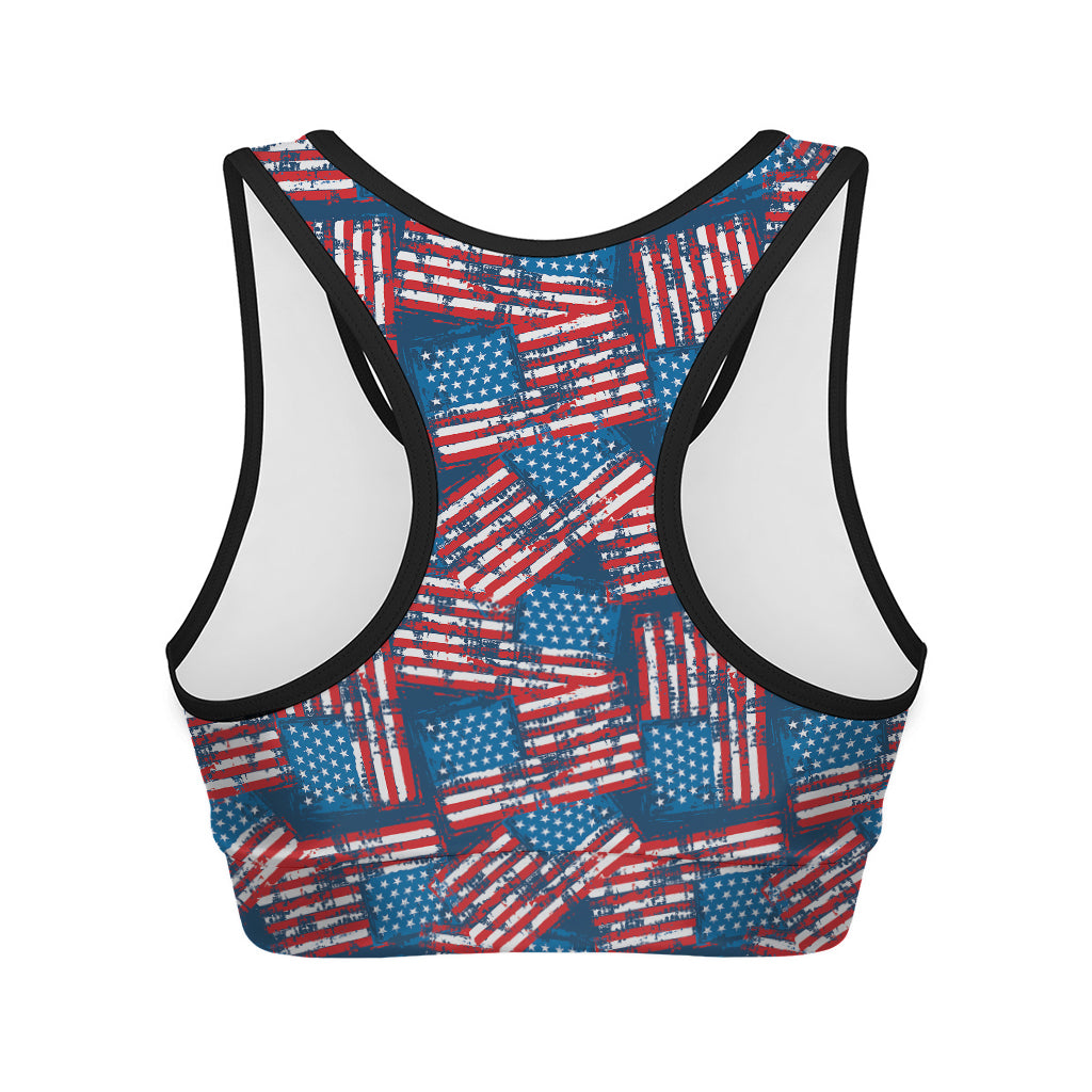 Grunge American Flag Pattern Print Women's Sports Bra