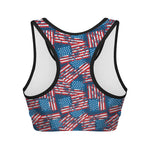 Grunge American Flag Pattern Print Women's Sports Bra