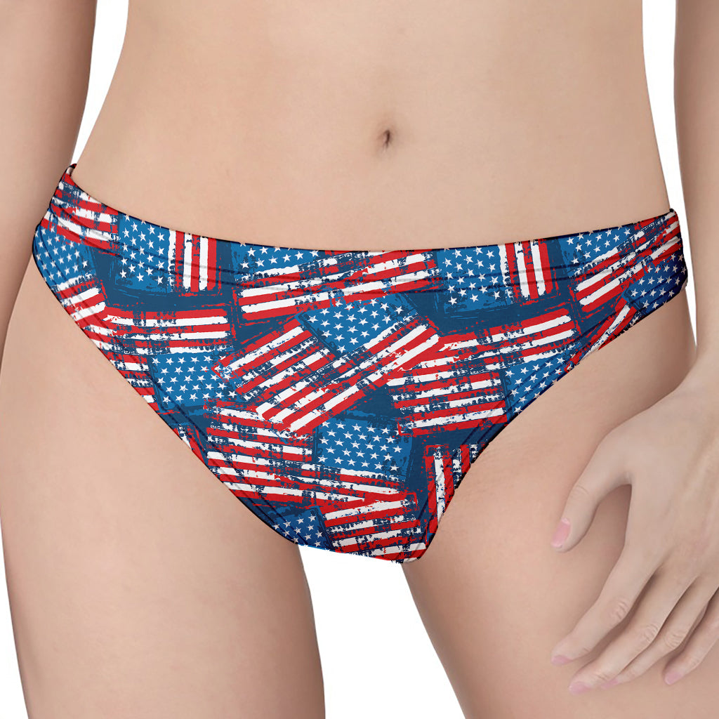 Grunge American Flag Pattern Print Women's Thong