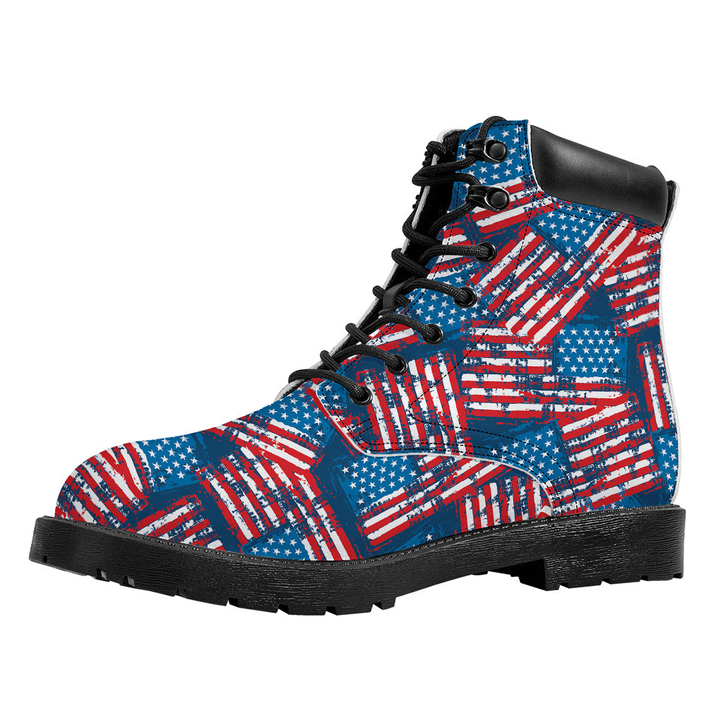 Grunge American Flag Pattern Print Work Boots