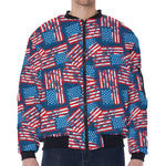 Grunge American Flag Pattern Print Zip Sleeve Bomber Jacket