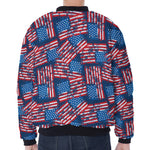 Grunge American Flag Pattern Print Zip Sleeve Bomber Jacket