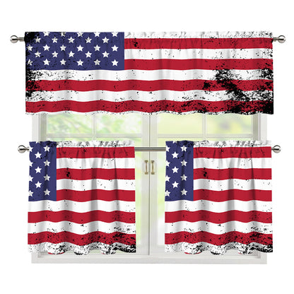 Grunge American Flag Print 3 Piece Kitchen Curtains