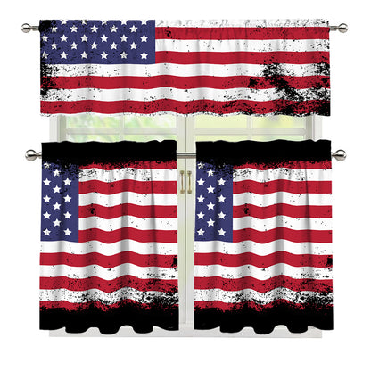 Grunge American Flag Print 3 Piece Kitchen Curtains