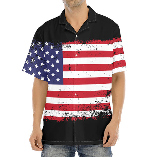 Grunge American Flag Print Aloha Shirt