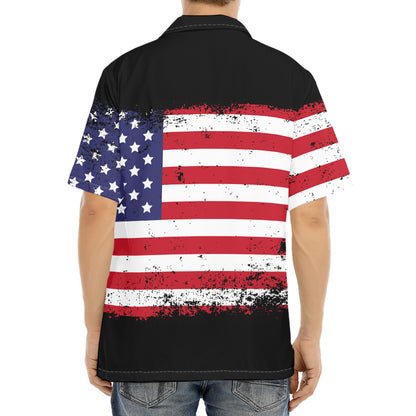 Grunge American Flag Print Aloha Shirt