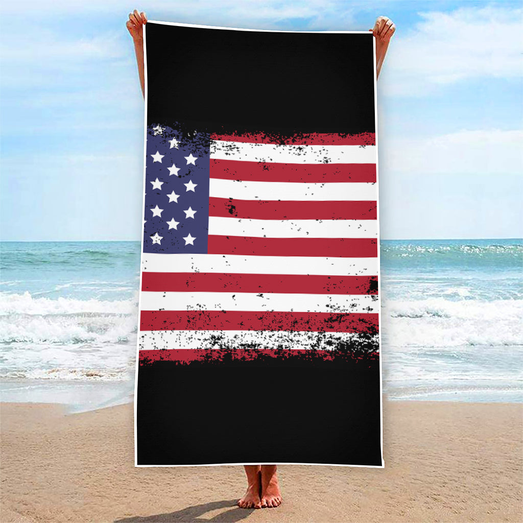 Grunge American Flag Print Beach Towel