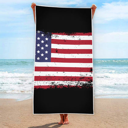 Grunge American Flag Print Beach Towel